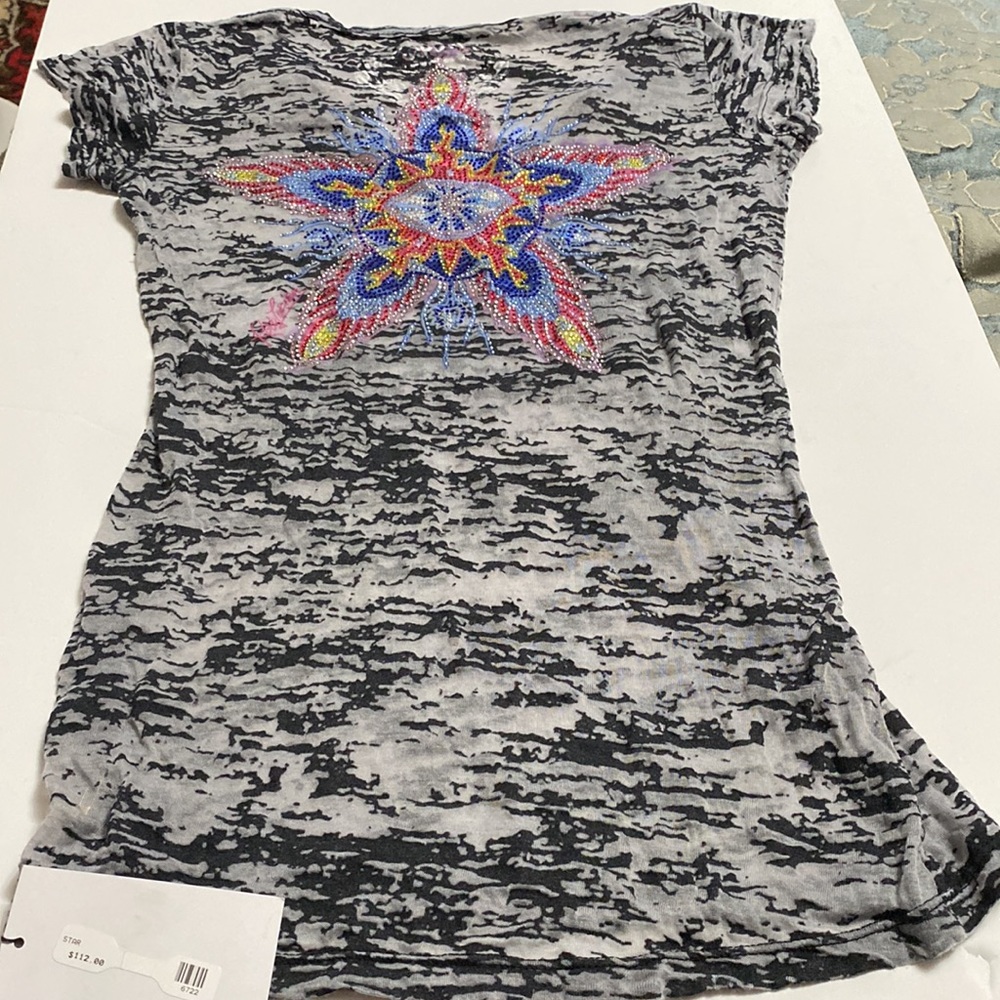 L. A. Mynx Evil Eye Star Gray and Black Burnout T-Shirt